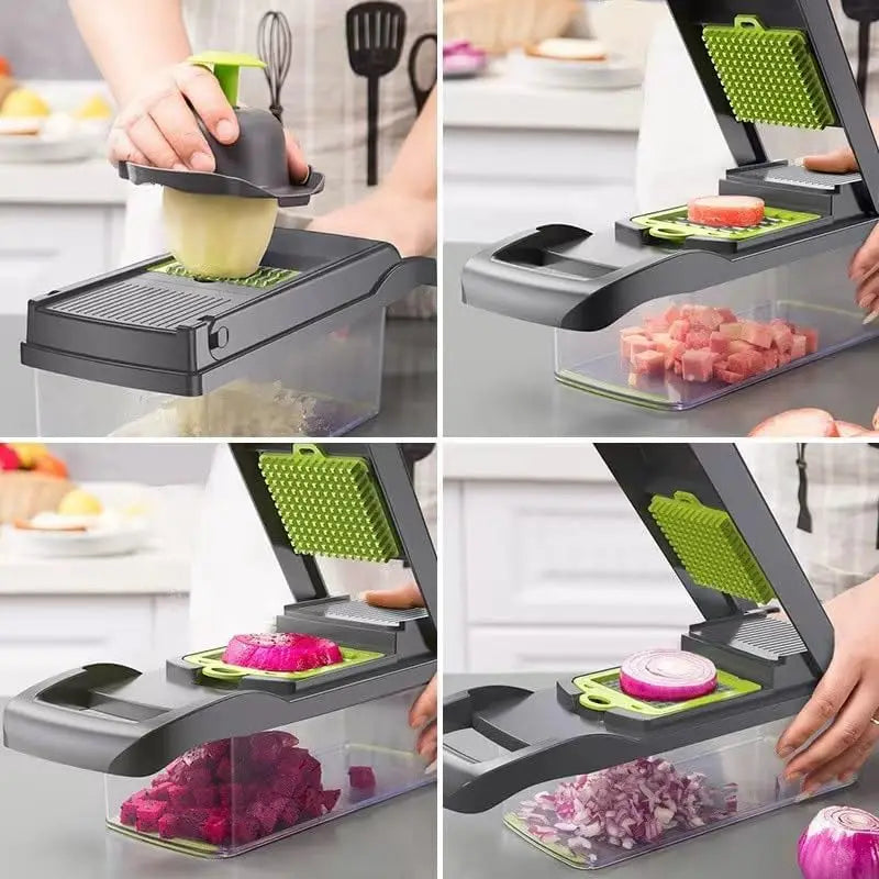 16-in-1 Multifunctional Kitchen Food Chopper, Professional Vegetable Slicer with Stainless Steel Blades