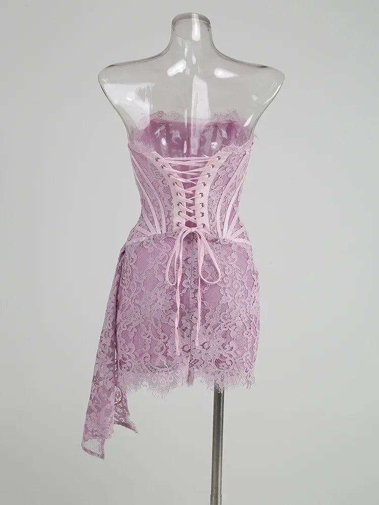 TARUXY See-through Patchwork Corset Dress  Elegant Party Mini Dress