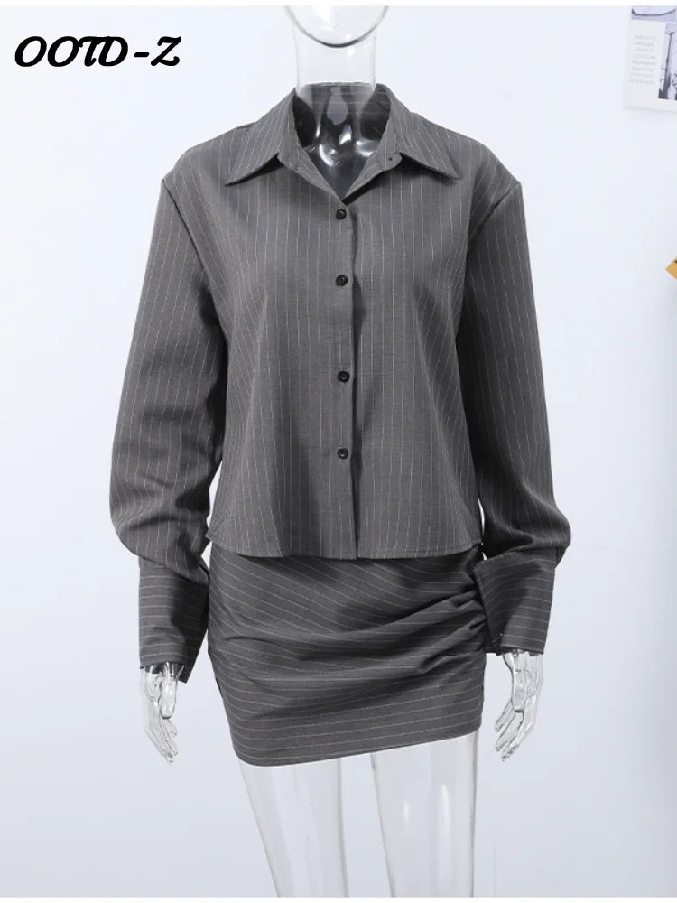 Sexy Striped Mini Skirt Set Women