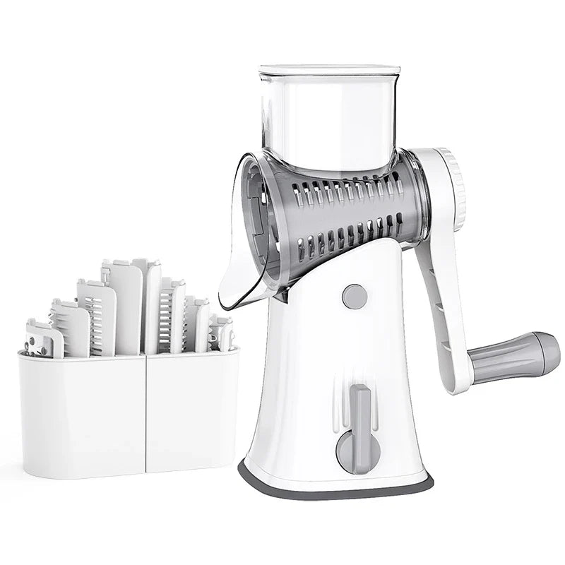5-in-1 Rotary Cheese Grater & Kitchen Vegetable Slicer - Mandoline Julienne, Waffle Cutter & Nut Chopper