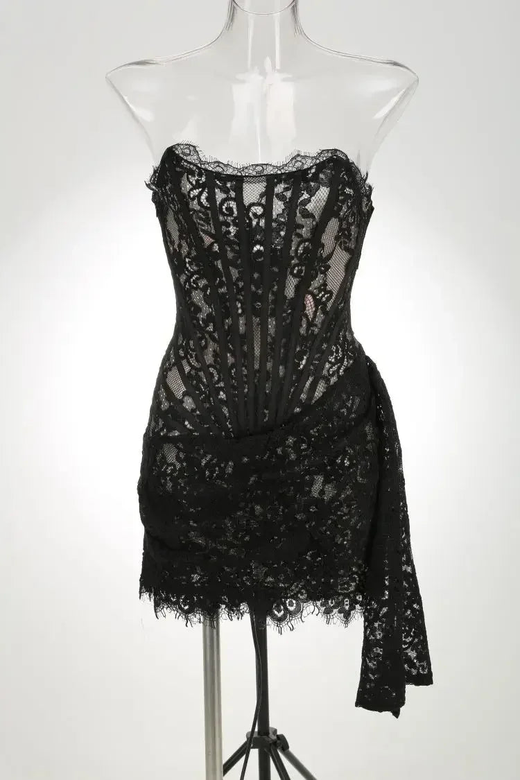 TARUXY See-through Patchwork Corset Dress  Elegant Party Mini Dress