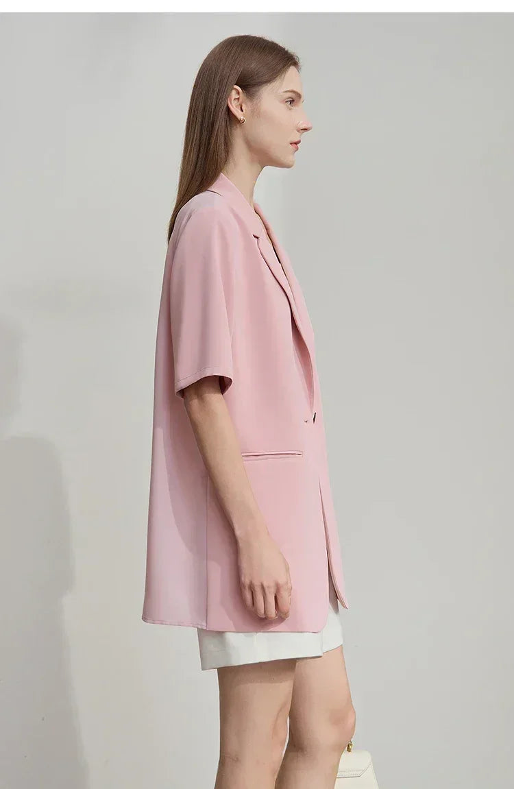Amii Women's Top: Summer One-Button Short-Sleeve Blazer