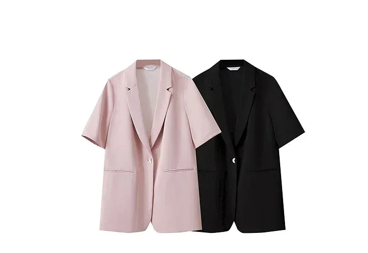 Amii Women's Top: Summer One-Button Short-Sleeve Blazer