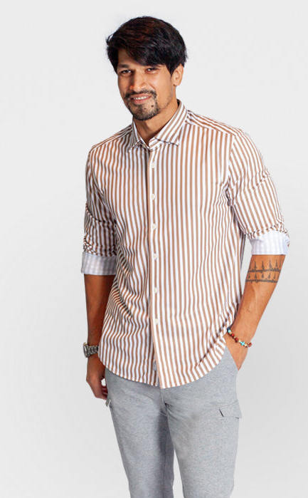The Go Big Stripe Long Sleeve Tech Shirt - Espresso