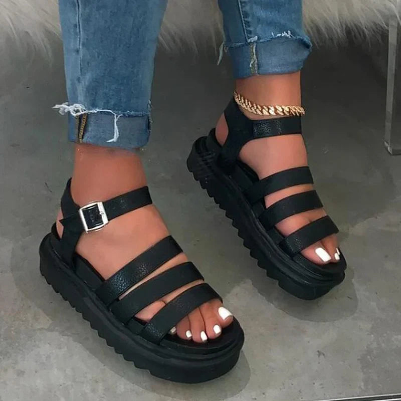 Women's Sandals: Ladies' Buckle Strap Casual Flat Platform Colorful Beach Sandals for Summer