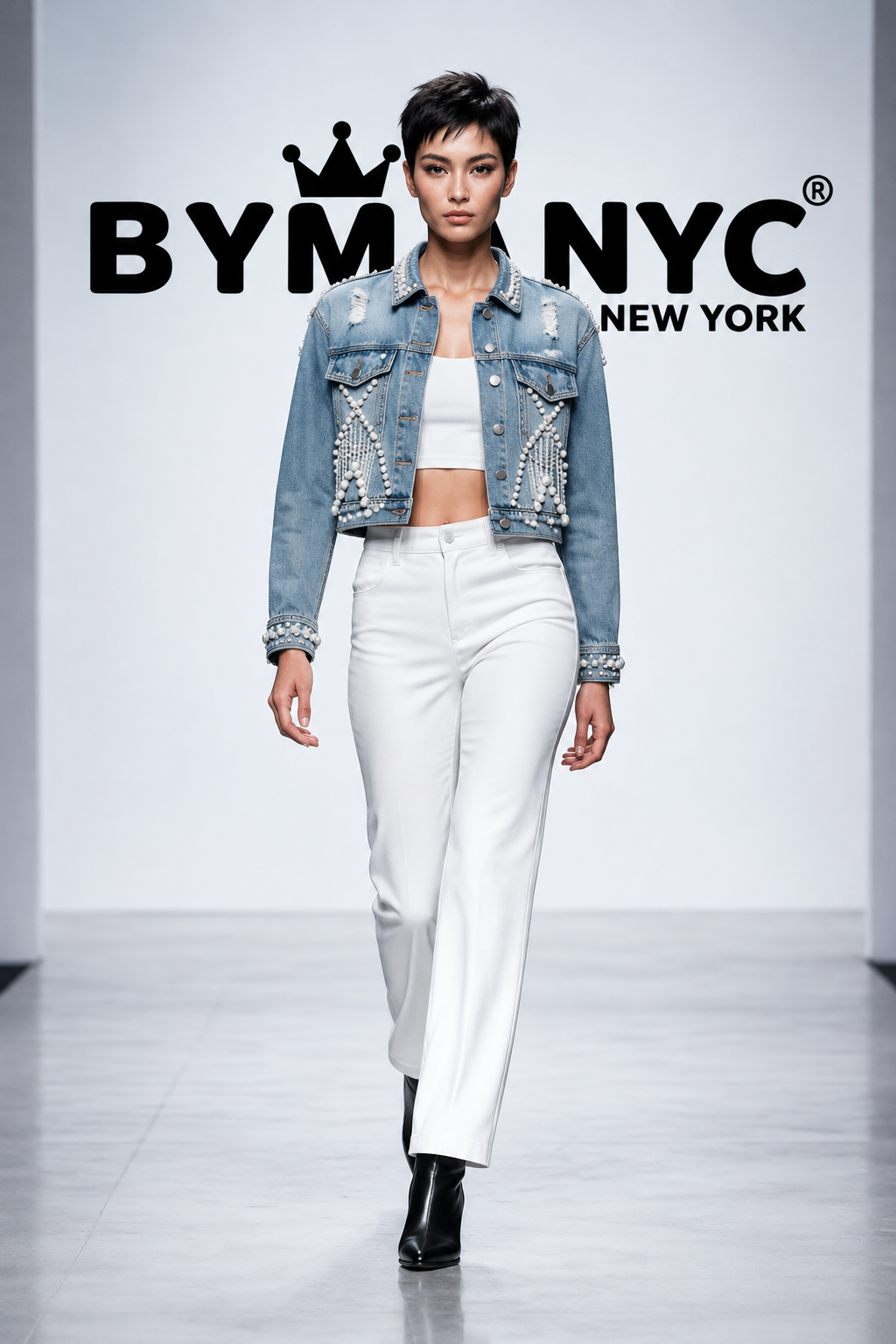 BYMANYC Women's Pearl-Embellished Fringe Denim Jacket