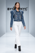 BYMANYC Women's Embellished Puff-Sleeve Blue Denim Jacket