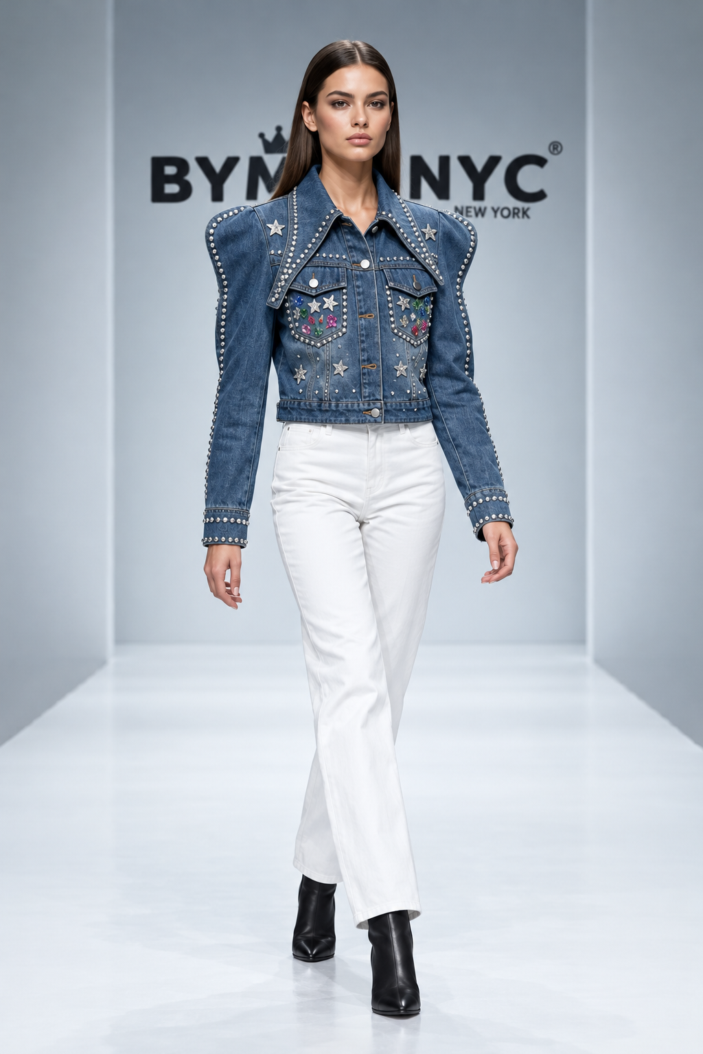 BYMANYC Women's Embellished Puff-Sleeve Blue Denim Jacket
