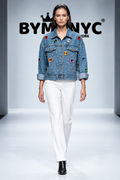 BYMANYC Women's Oversized Jewel & Pearl Blue Denim Jacket