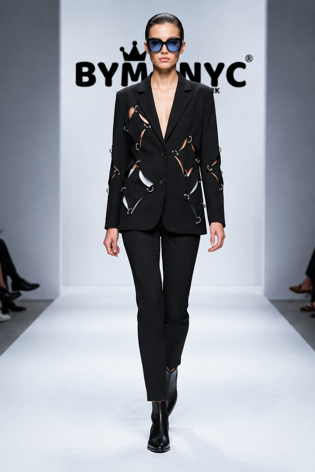 BYMANYC Women's Metal-Ring Cutout Black Blazer