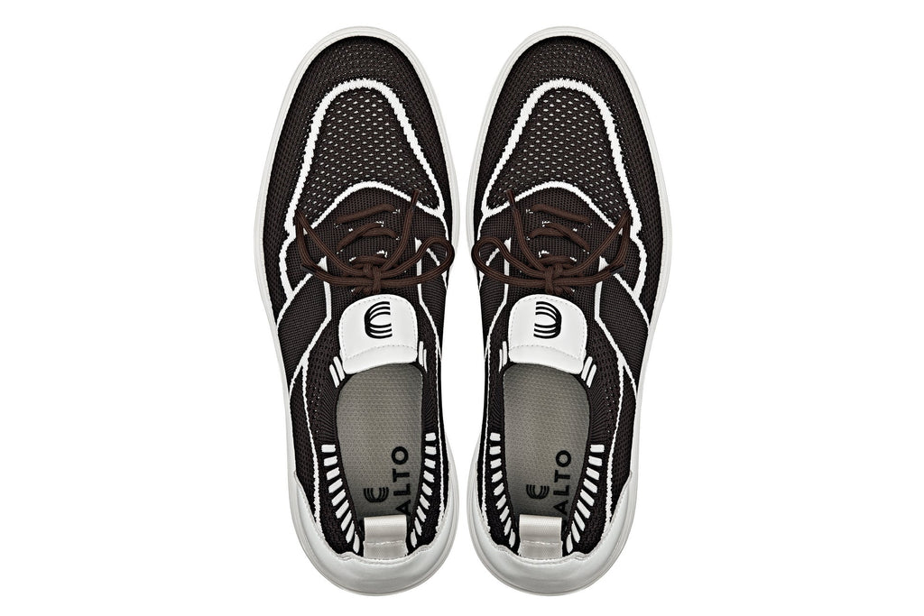 CALTO - X1342 - 2.8 Inches Taller (Mocha Brown/White) - Lace Up Casual Walker - Lightweight
