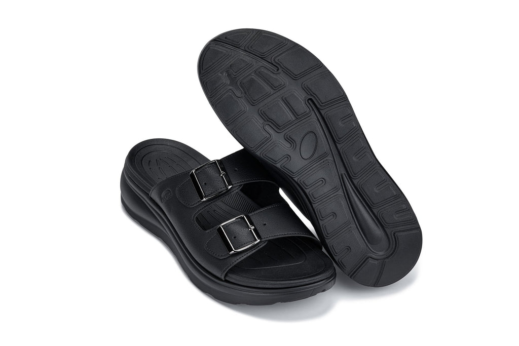 CALTO - X1660 - 2 Inches Taller (Black Buckle) - Dual Adjustable Buckle Sandal