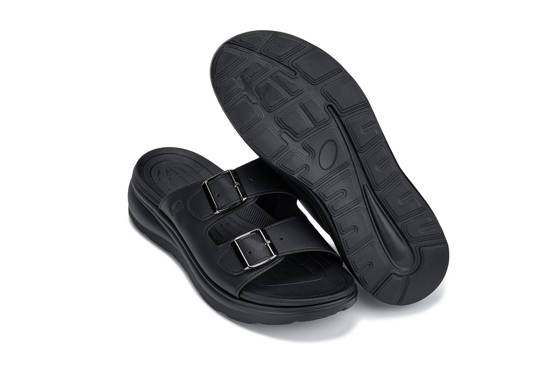 CALTO - X1660 - 2 Inches Taller (Black Buckle) - Dual Adjustable Buckle Sandal