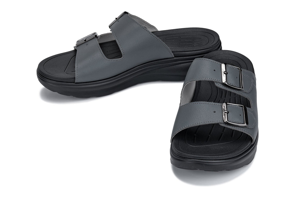 CALTO - X1661 - 2 Inches Taller (Iron Grey Buckle) - Dual Adjustable Buckle Sandals