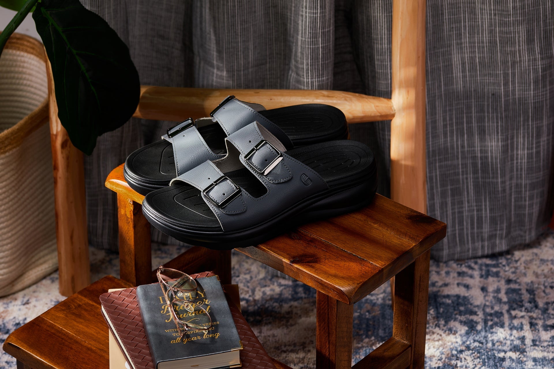 CALTO - X1661 - 2 Inches Taller (Iron Grey Buckle) - Dual Adjustable Buckle Sandals