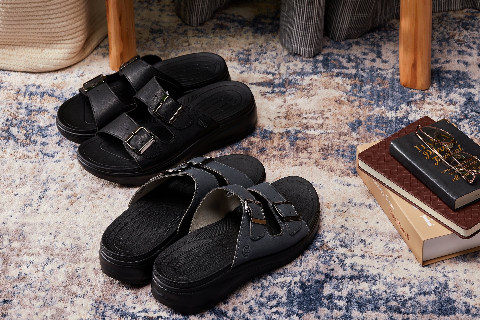 CALTO - X1660 - 2 Inches Taller (Black Buckle) - Dual Adjustable Buckle Sandal