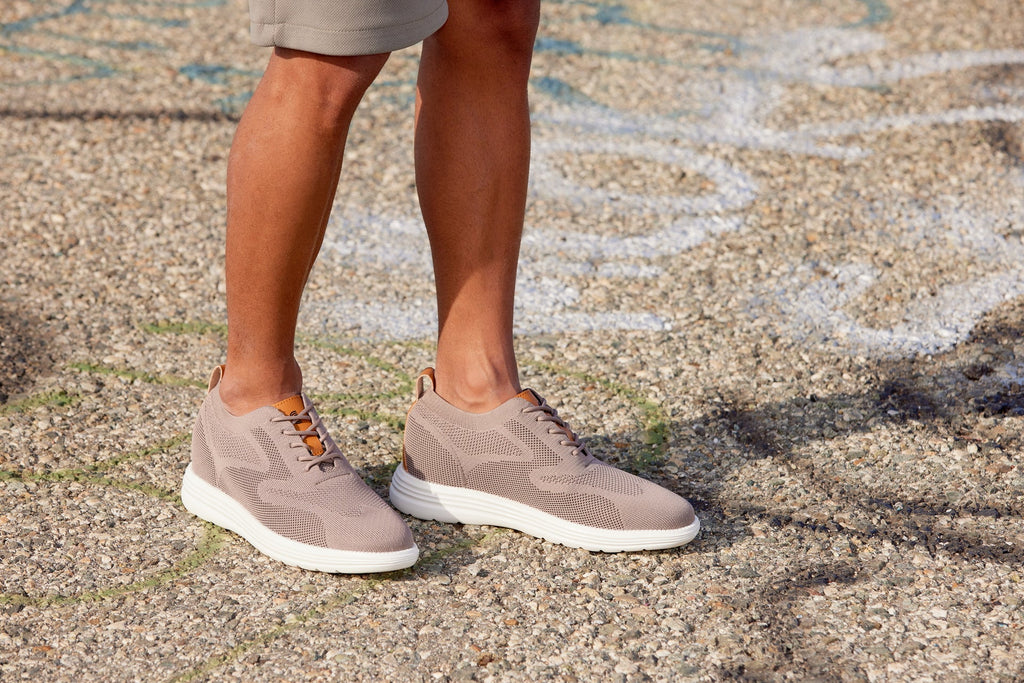 CALTO - X2638 - 2.8 Inches Taller (Khaki/Brown) - Lace Up Casual Walker - Lightweight