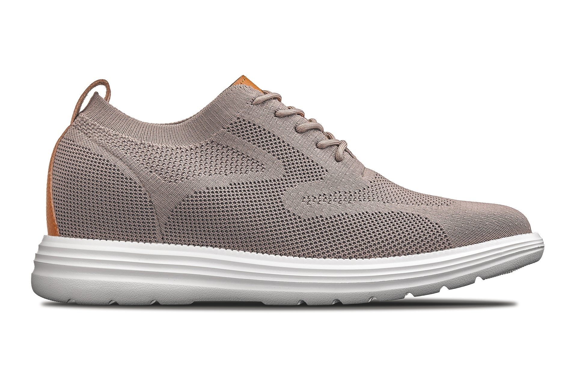 CALTO - X2638 - 2.8 Inches Taller (Khaki/Brown) - Lace Up Casual Walker - Lightweight