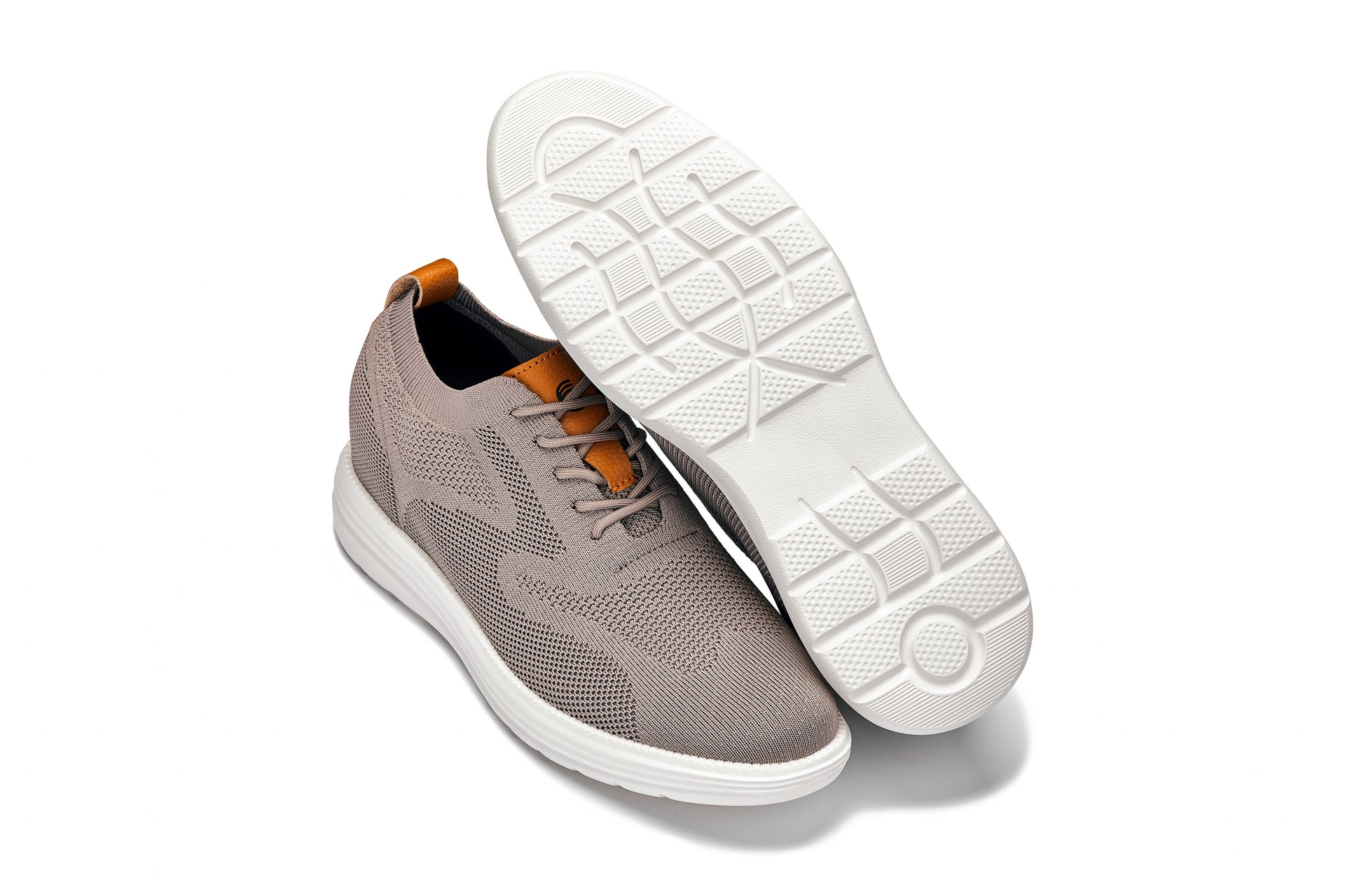 CALTO - X2638 - 2.8 Inches Taller (Khaki/Brown) - Lace Up Casual Walker - Lightweight
