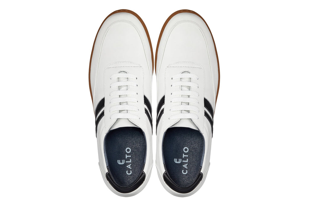 CALTO White Leather Sneakers - 2.8 inches - Y2821
