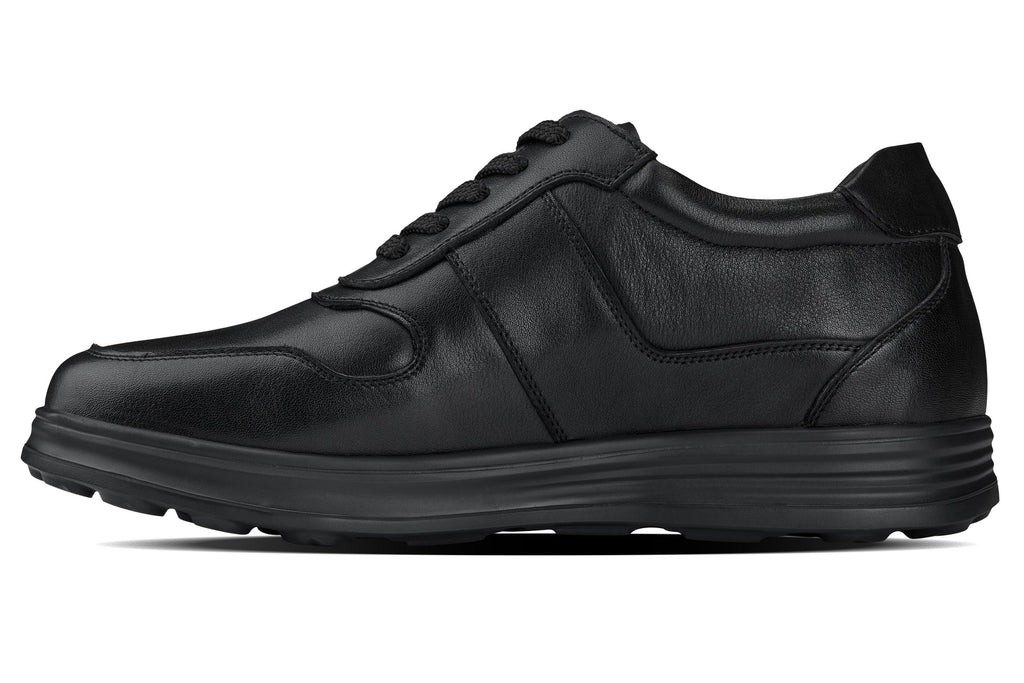 CALTO - Y7080 - 2.8 Inches Taller (Black) - Lightweight Nappa Leather Sneakers