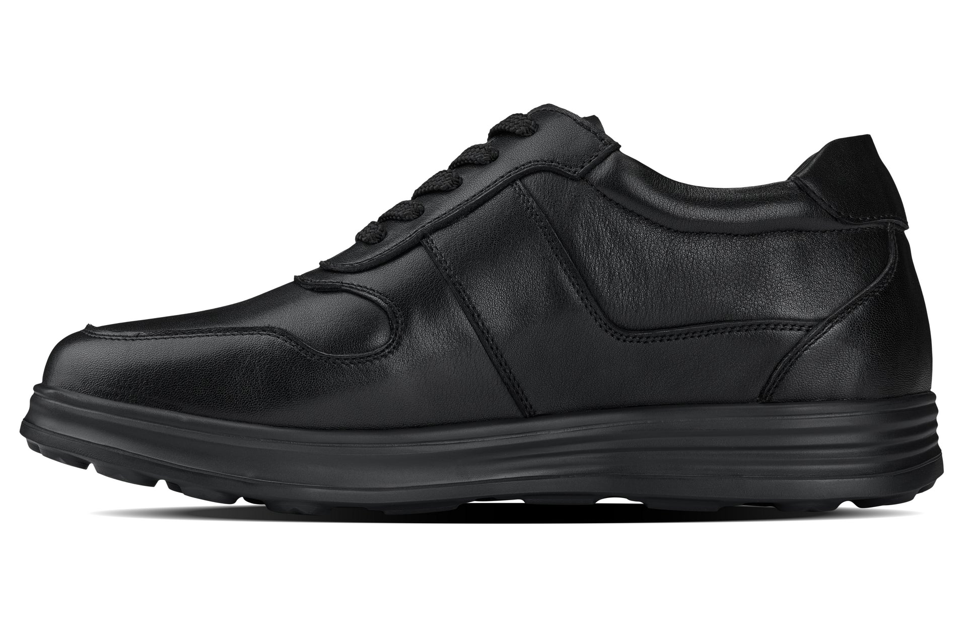 CALTO - Y7080 - 2.8 Inches Taller (Black) - Lightweight Nappa Leather Sneakers