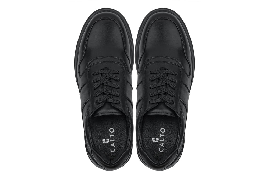 CALTO - Y7080 - 2.8 Inches Taller (Black) - Lightweight Nappa Leather Sneakers