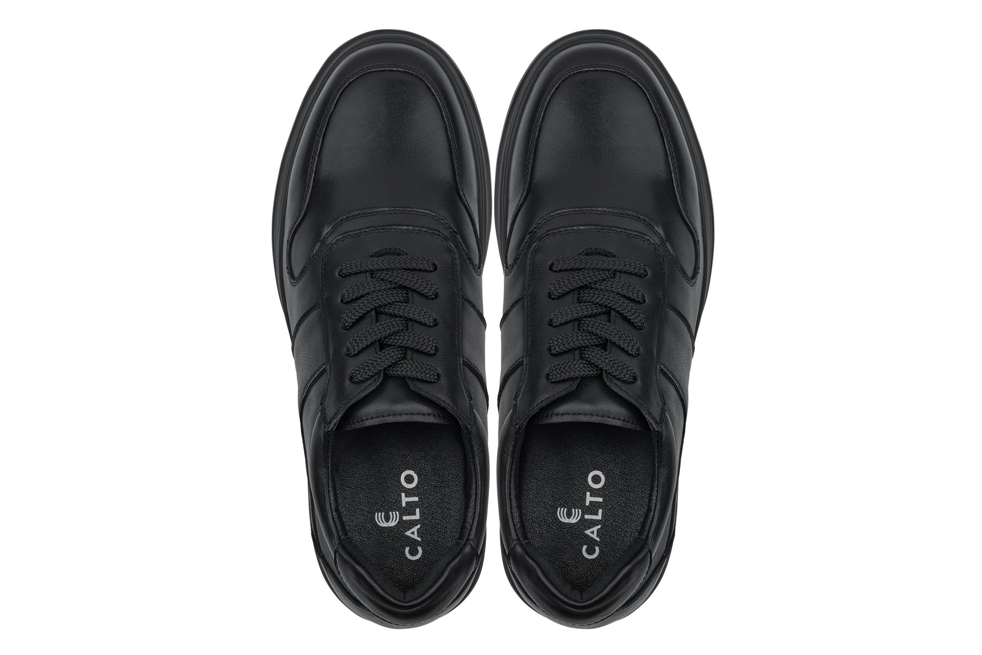 CALTO - Y7080 - 2.8 Inches Taller (Black) - Lightweight Nappa Leather Sneakers