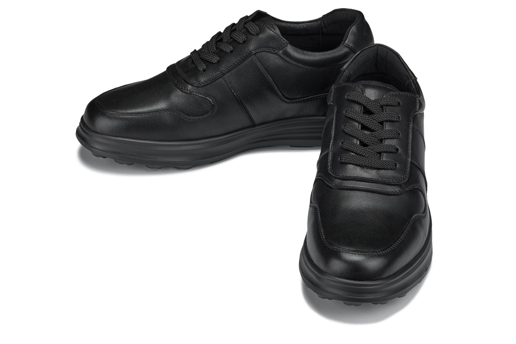 CALTO - Y7080 - 2.8 Inches Taller (Black) - Lightweight Nappa Leather Sneakers