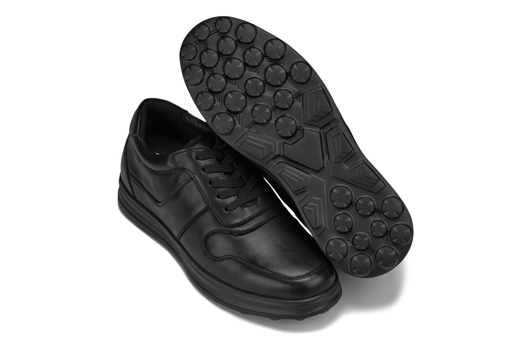 CALTO - Y7080 - 2.8 Inches Taller (Black) - Lightweight Nappa Leather Sneakers