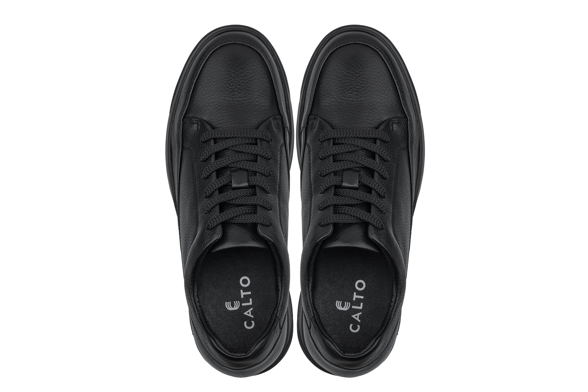 CALTO - Y7111 - 2.6 Inches Taller (Black) - Elevated Pebble Grain Leather Sneakers