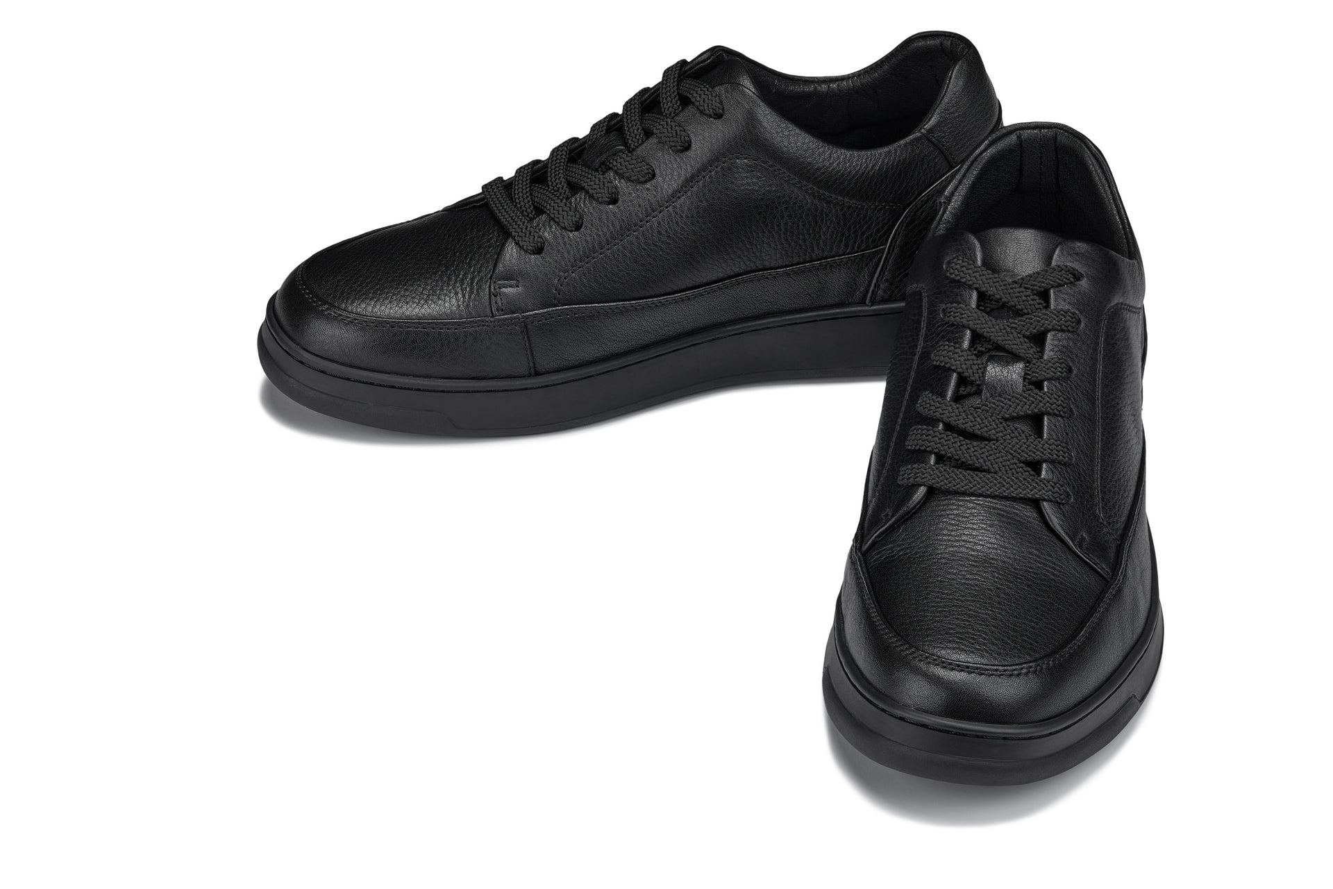 CALTO - Y7111 - 2.6 Inches Taller (Black) - Elevated Pebble Grain Leather Sneakers