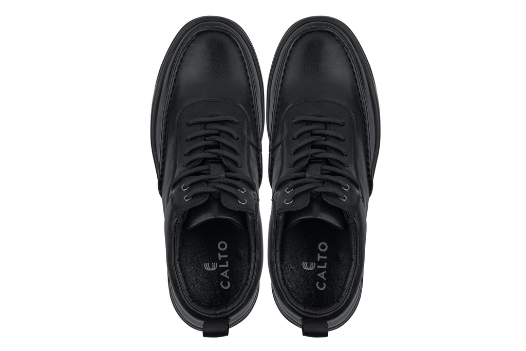 CALTO - Y7112 - 2.8 Inches Taller (Black) - Nappa Leather Moc-Toe Sneak-Boots
