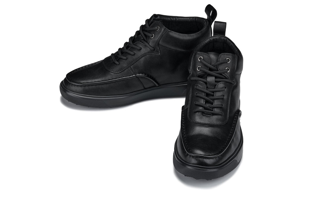 CALTO - Y7112 - 2.8 Inches Taller (Black) - Nappa Leather Moc-Toe Sneak-Boots