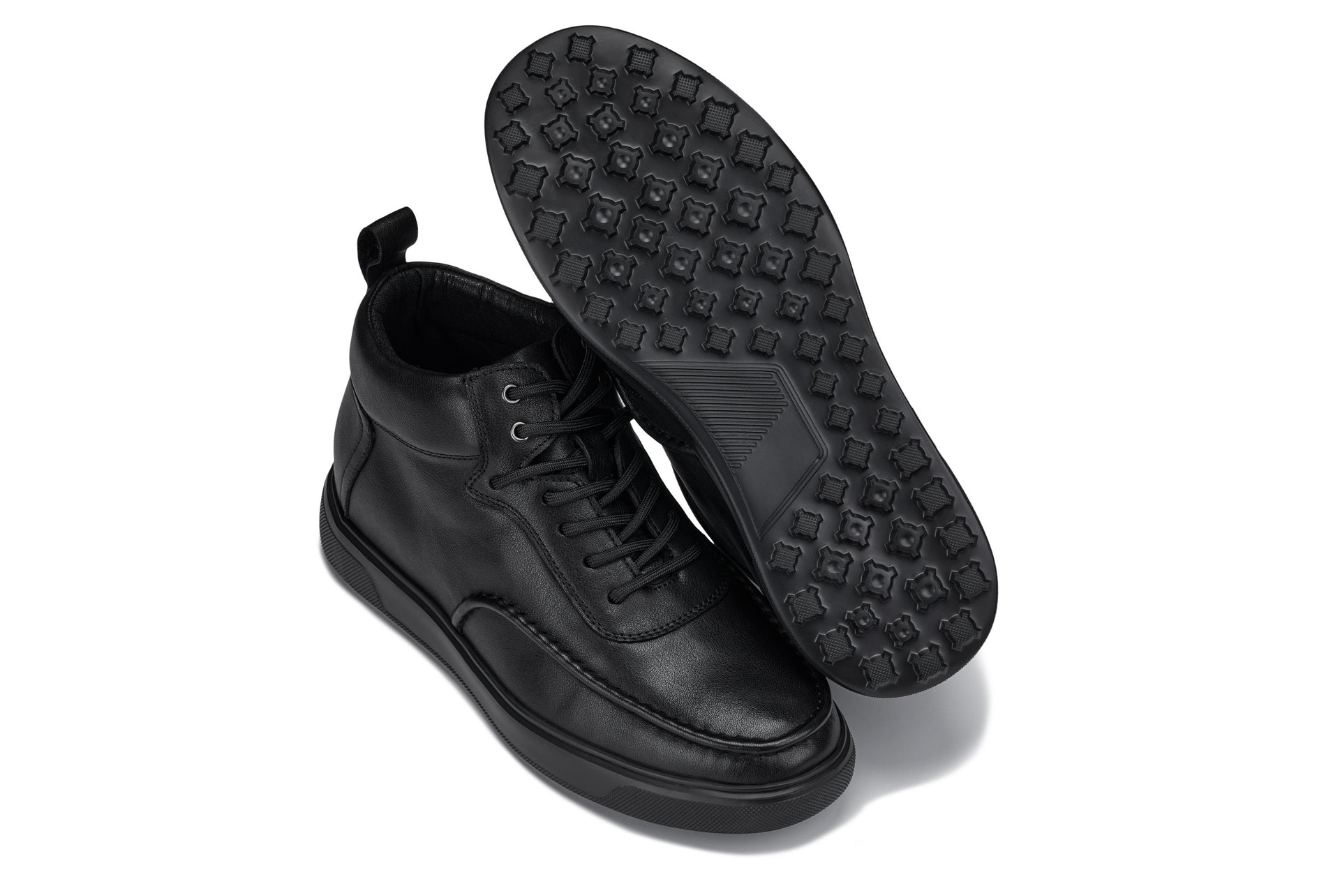 CALTO - Y7112 - 2.8 Inches Taller (Black) - Nappa Leather Moc-Toe Sneak-Boots
