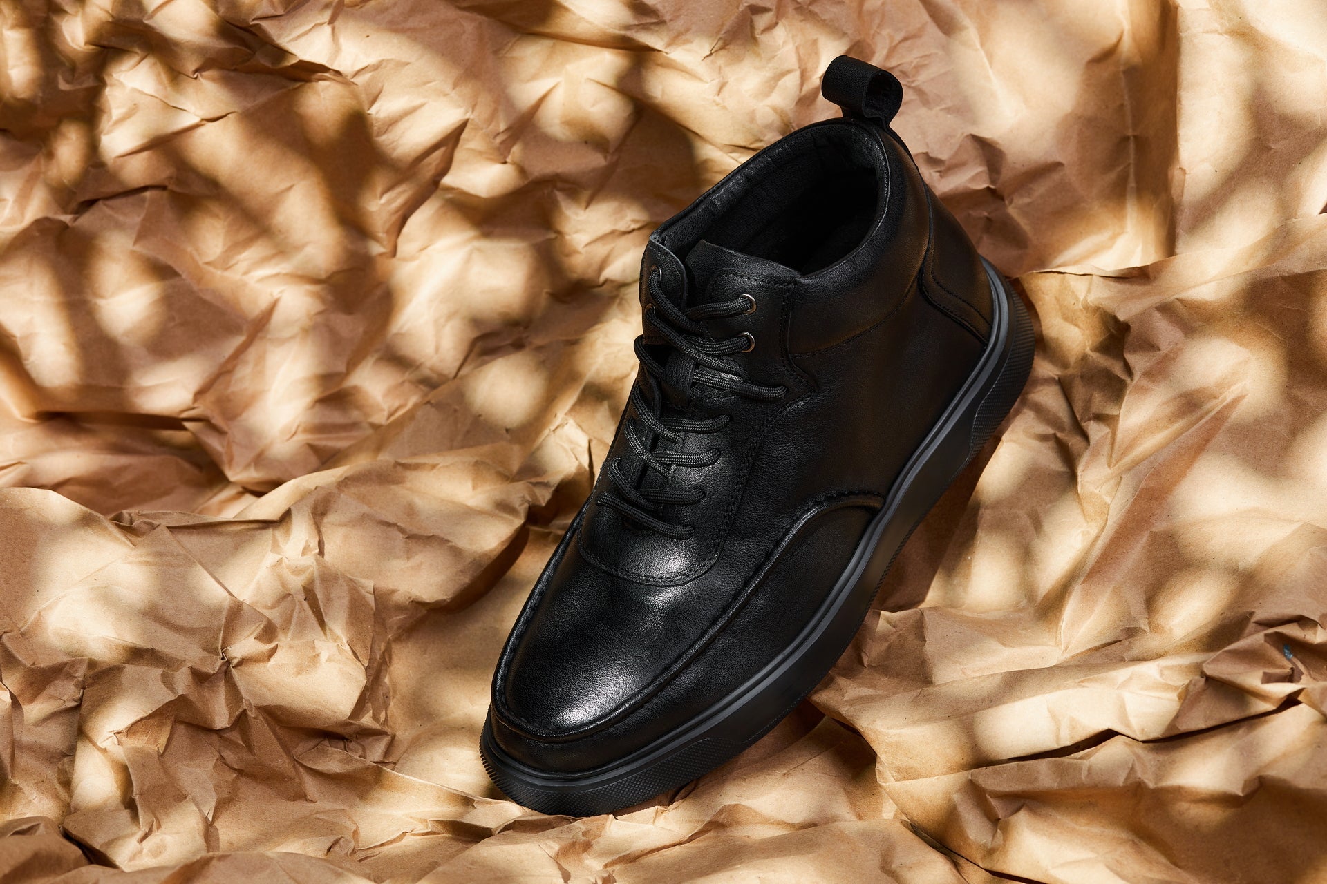CALTO - Y7112 - 2.8 Inches Taller (Black) - Nappa Leather Moc-Toe Sneak-Boots