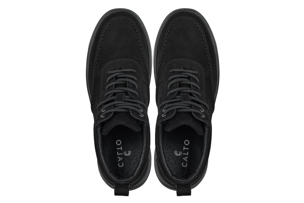 CALTO - Y7113 - 2.8 Inches Taller (Black) - Nubuck Suede Moc-Toe Sneak-Boots