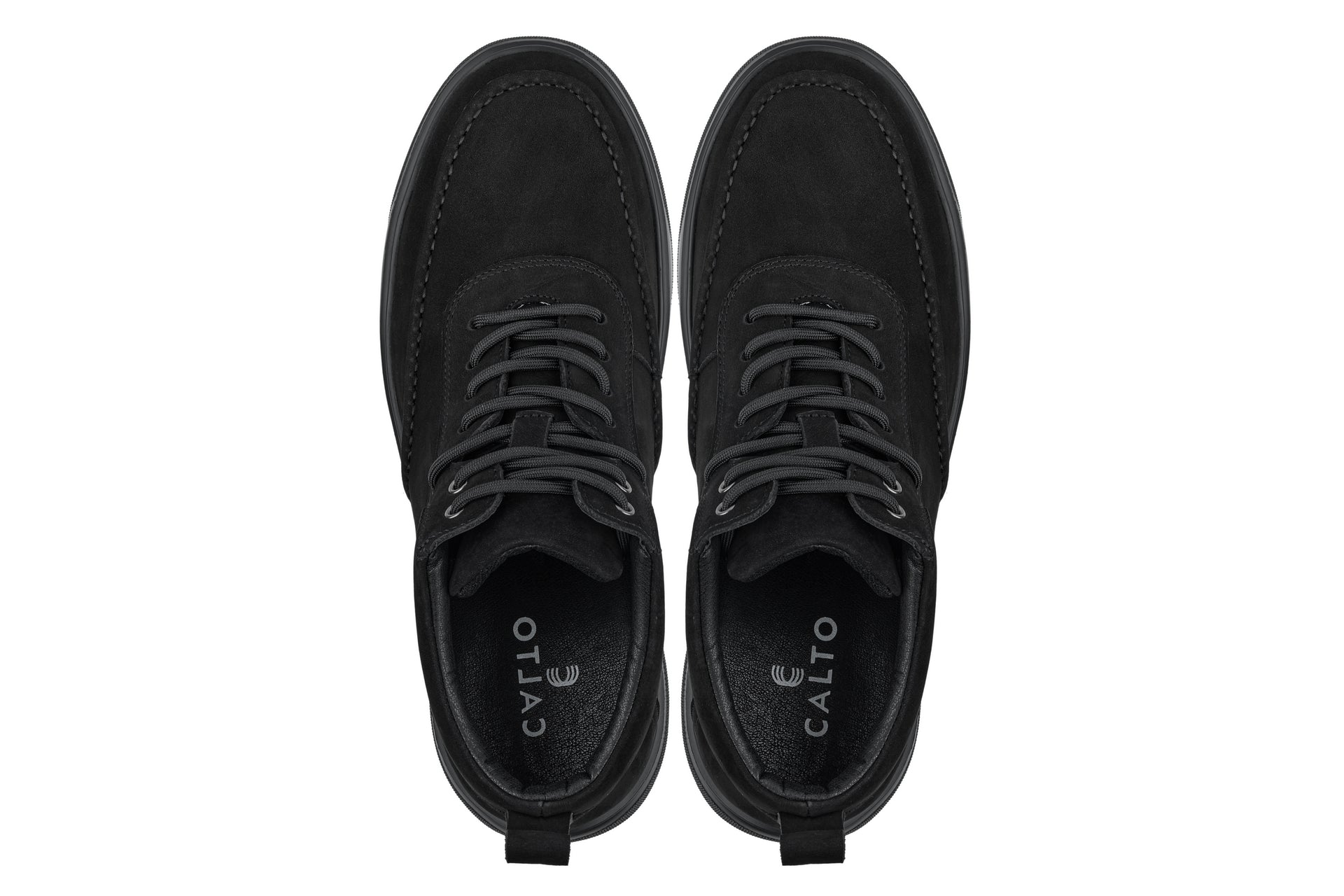 CALTO - Y7113 - 2.8 Inches Taller (Black) - Nubuck Suede Moc-Toe Sneak-Boots