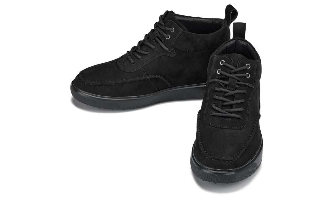 CALTO - Y7113 - 2.8 Inches Taller (Black) - Nubuck Suede Moc-Toe Sneak-Boots