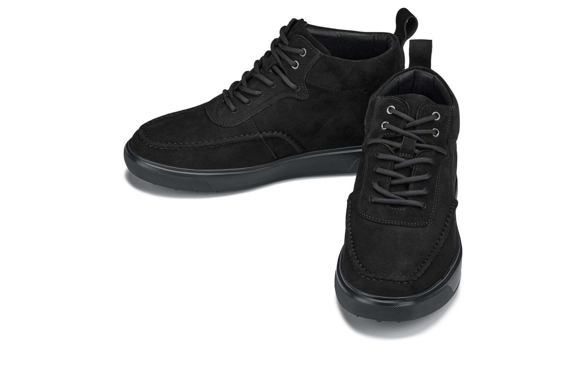CALTO - Y7113 - 2.8 Inches Taller (Black) - Nubuck Suede Moc-Toe Sneak-Boots
