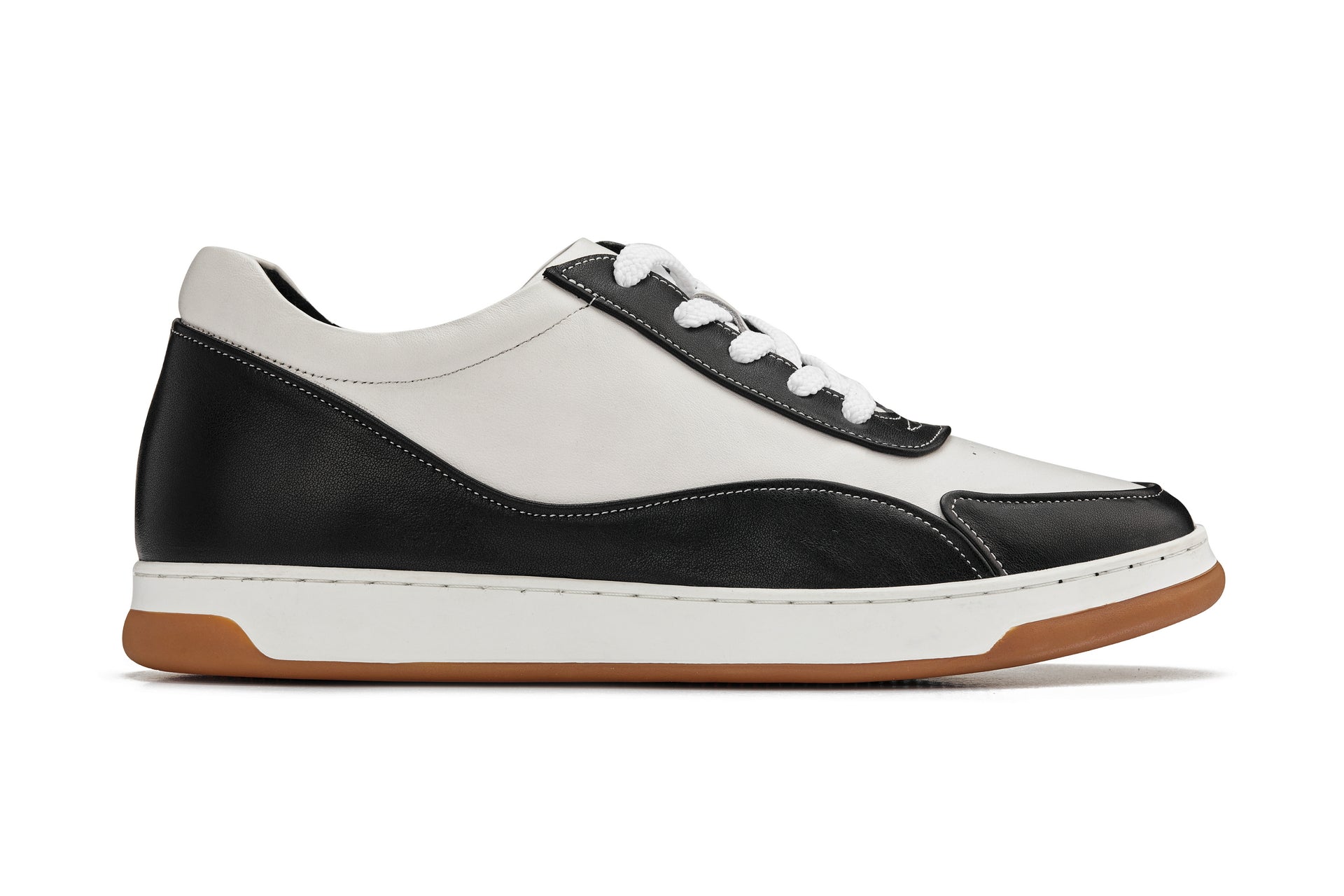 (Black/White/White & Gum Sole) - Elevated Leather Sneakers