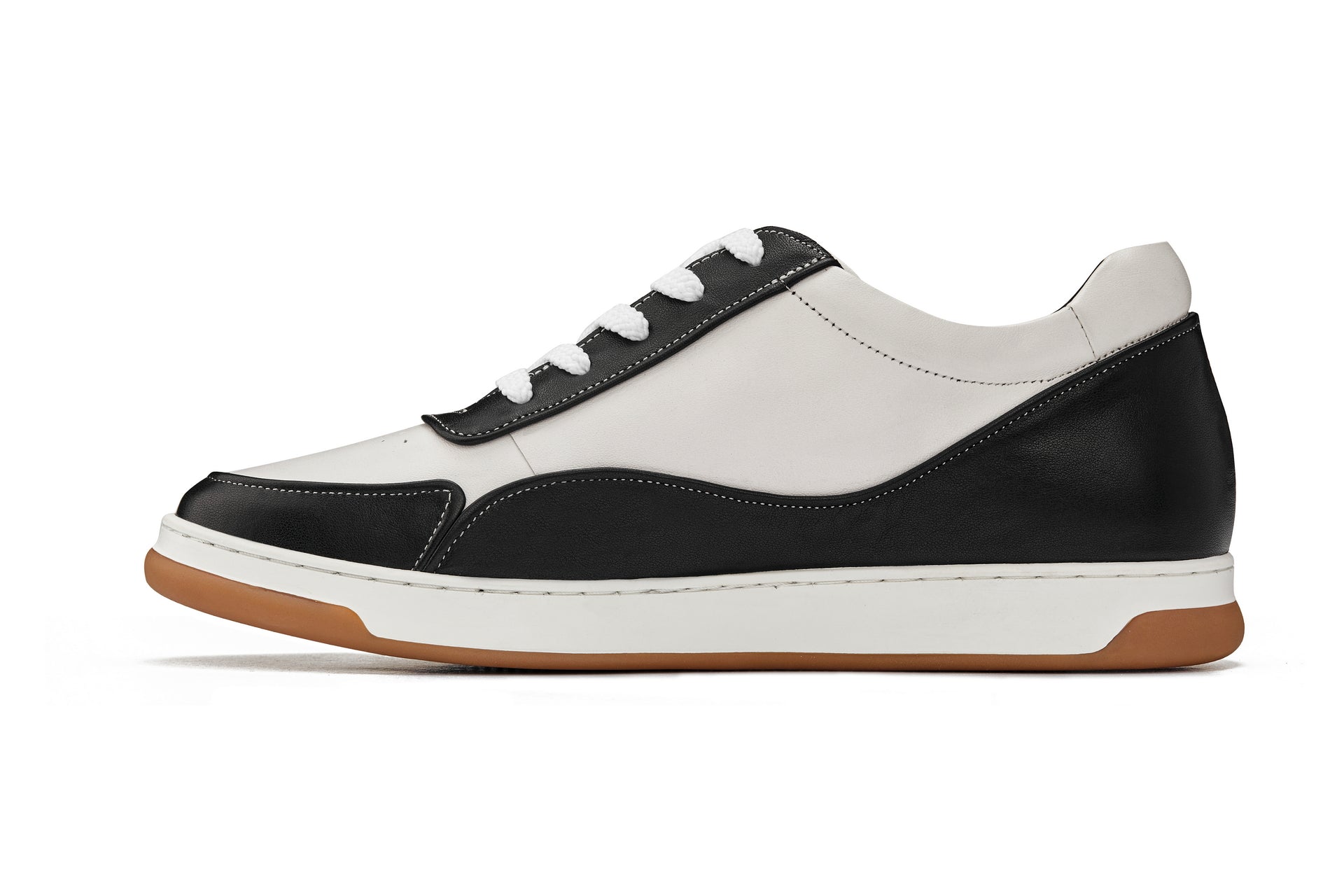 (Black/White/White & Gum Sole) - Elevated Leather Sneakers
