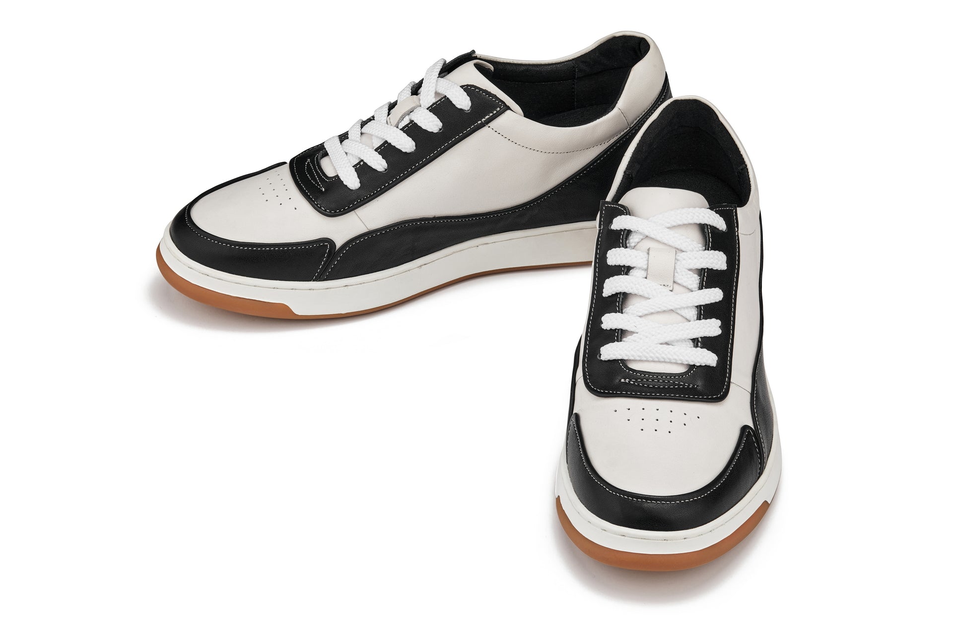 (Black/White/White & Gum Sole) - Elevated Leather Sneakers
