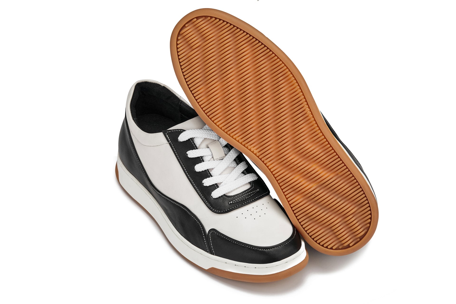 (Black/White/White & Gum Sole) - Elevated Leather Sneakers