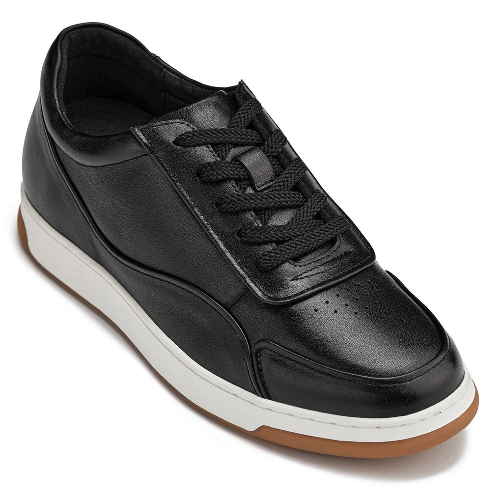Men's Black & White Elevated Leather Sneakers Y7885