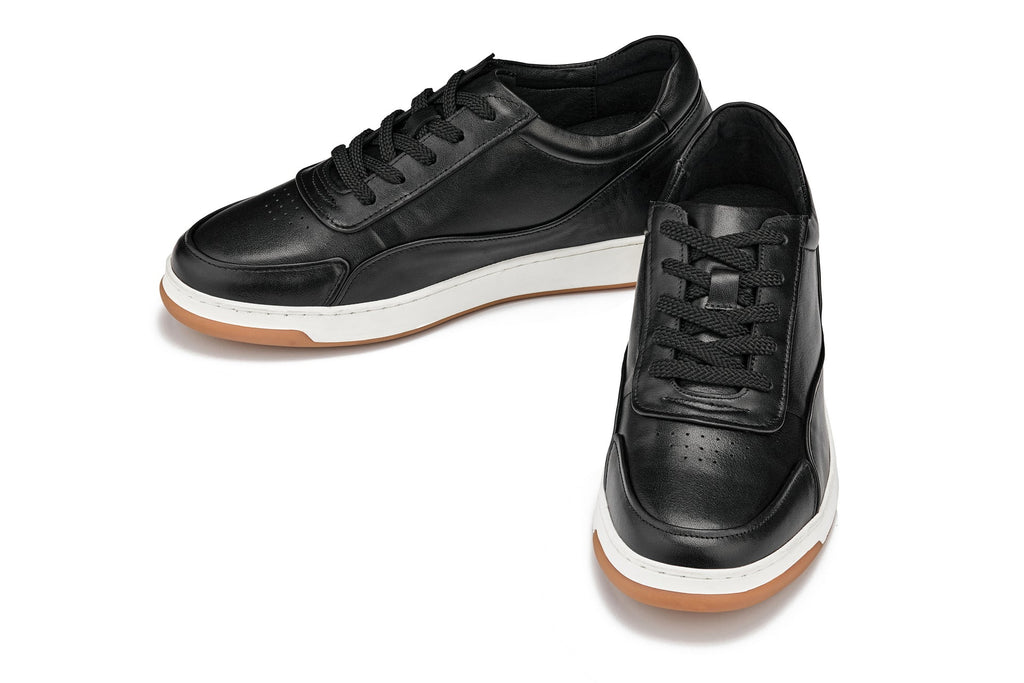 Men's Black & White Elevated Leather Sneakers Y7885