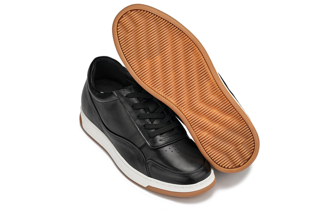 Men's Black & White Elevated Leather Sneakers Y7885