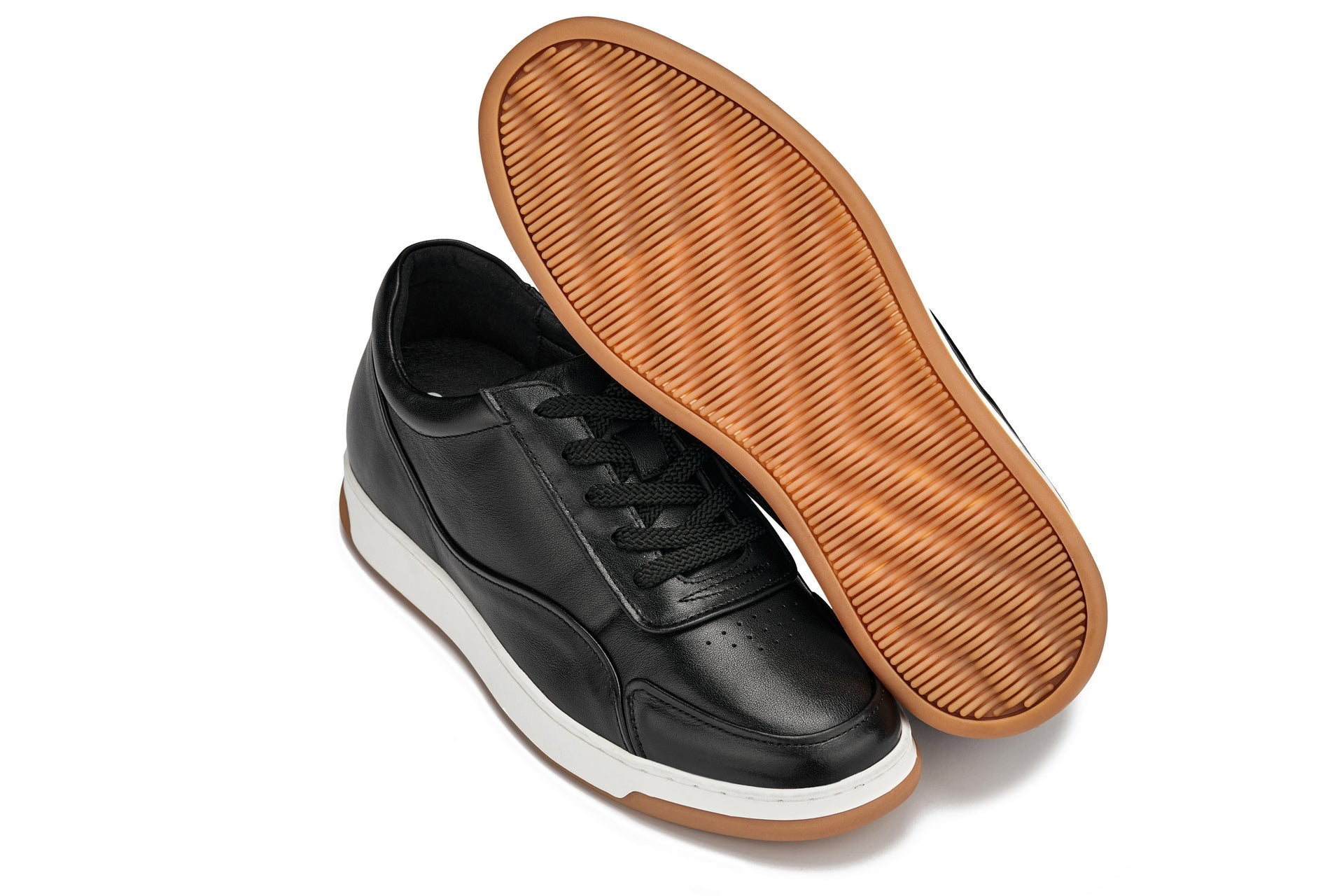 Men's Black & White Elevated Leather Sneakers Y7885