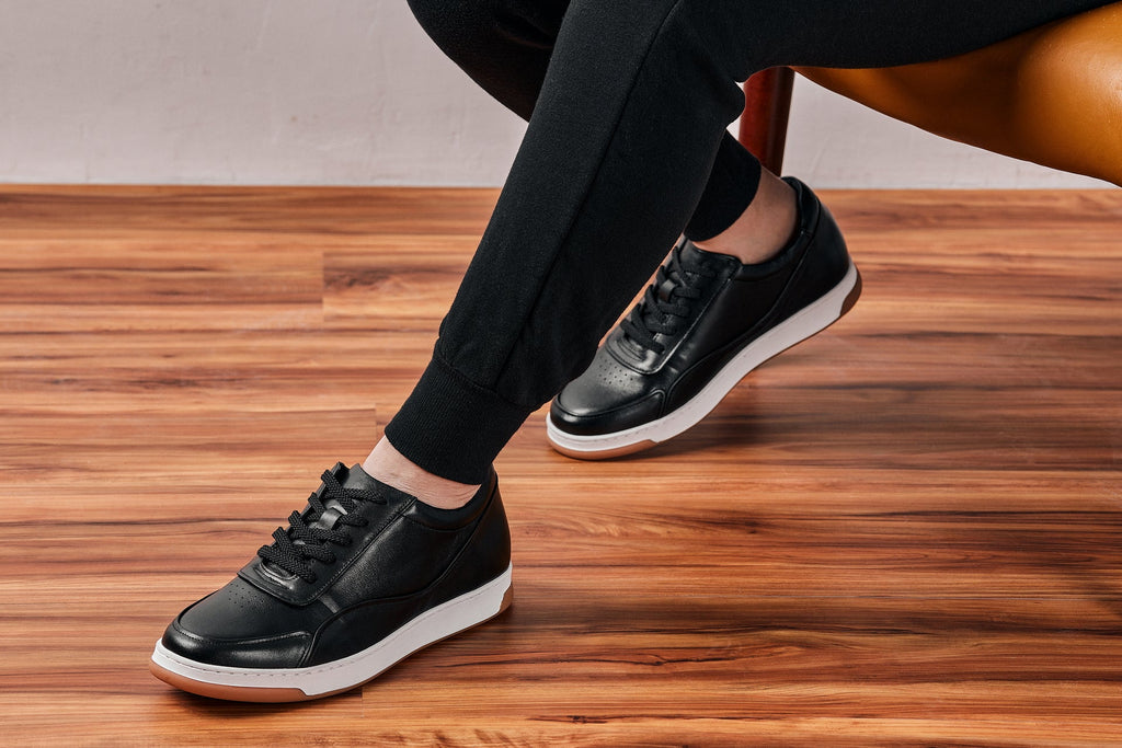 Men's Black & White Elevated Leather Sneakers Y7885