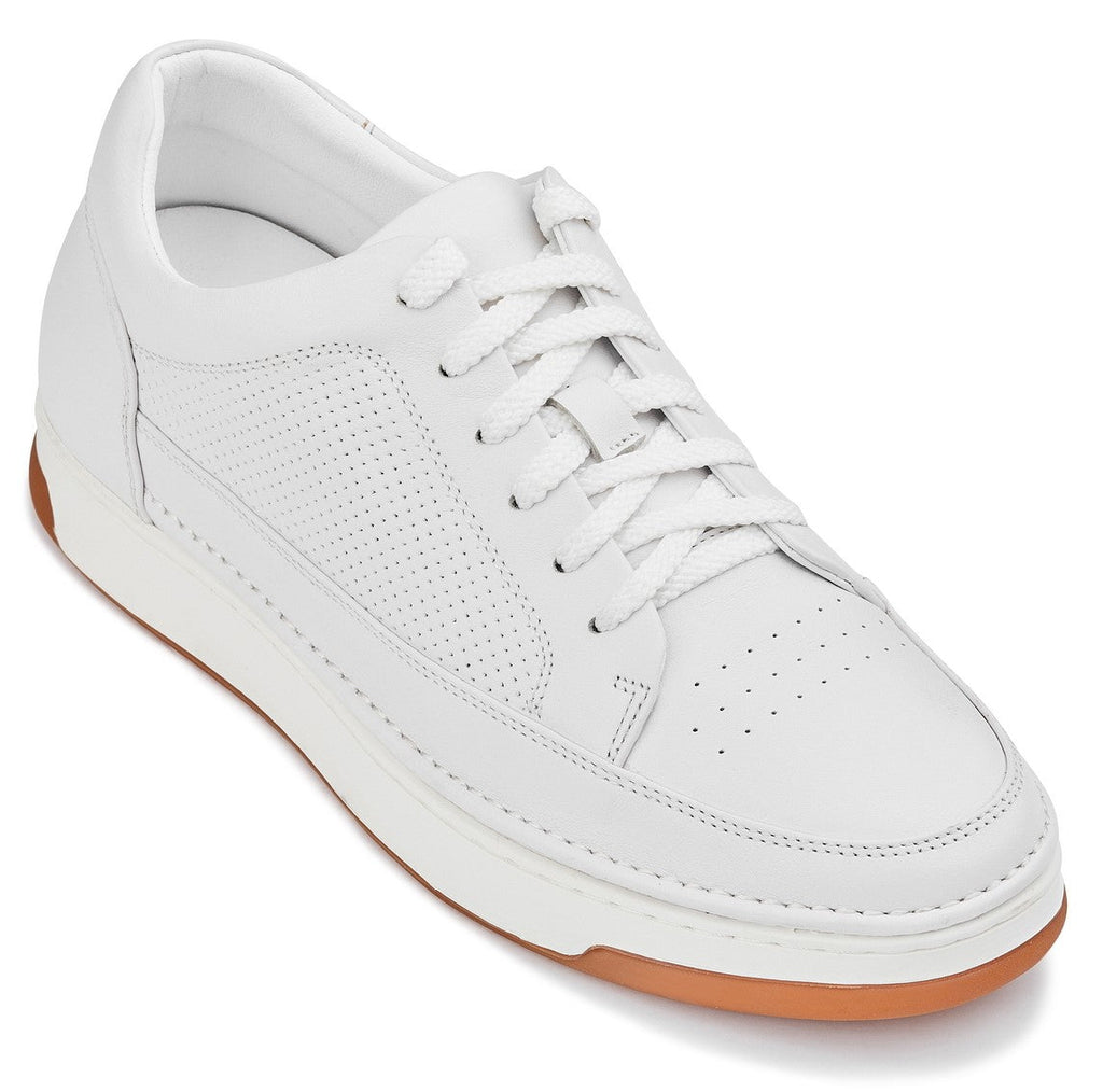 Men's White & Gum Sole Elevated Micro-Perforated Leather Sneakers Y7932